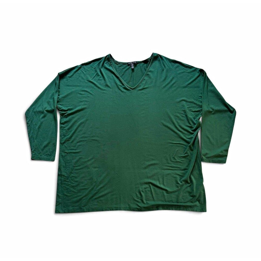 Eileen Fisher Green V Neck Long Sleeve Top Women's 3X Stretchy Easy Weekend